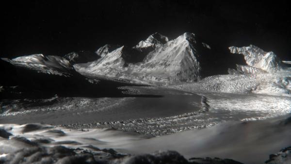 Bild 1 von 4: Gewaltige Gletscher wandern über Plutos Oberfläche. Doch sie bestehen nicht aus dem Wassereis, das wir von der Erde kennen.