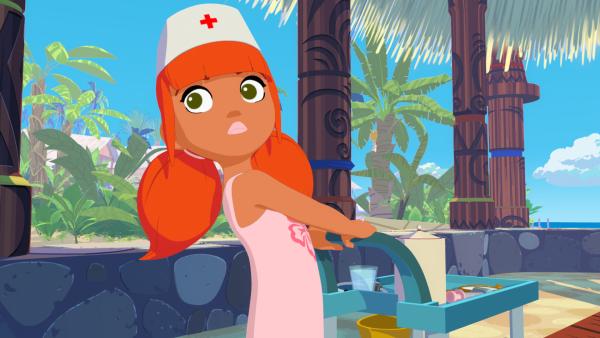 Bild 1 von 4: Marina hat die Rolle der fürsorglichen Krankenschwester übernommen und pflegt die Dorfbewohner, die ein Essen nicht vertragen haben.