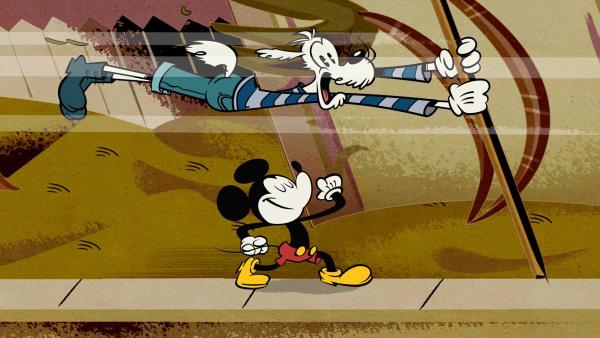 Bild 1 von 11: Micky und Minnie wollen einen Filmabend machen, aber es fehlen die Knabbereien. Als Micky sich aufmacht, diese zu besorgen, wird er von einem heftigen Sturm überrascht.