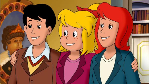 Bild 1 von 6: Bibi (M.), Tina (r.) und Alex (l.) freuen sich: Sie sollen für den Grafen Arbeitspferde zu seiner Kupfermine bringen.