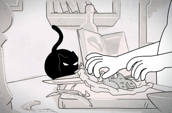 Bild 1 von 2: Stéphane kocht sich Abendessen - und vergisst darüber glatt, die Katze zu füttern! \