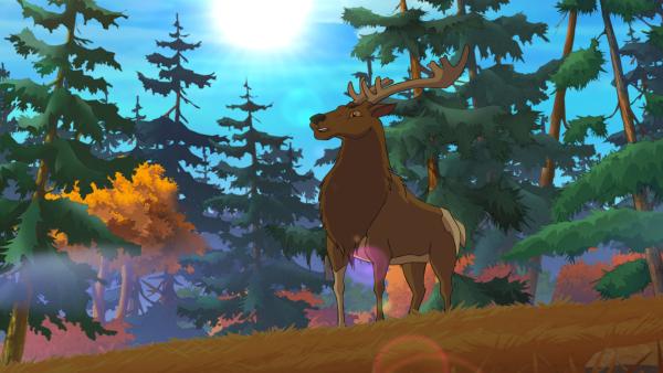 Bild 1 von 3: Bei einem Ausritt hören Yakari und Kleiner Donner das laute Röhren eines Wapiti-Hirsches.© WDR/Storimages - Honorarfreie Verwendung gemäß AGB im redaktionellen Zusammenhang mit genannter Sendung bei Nennung \