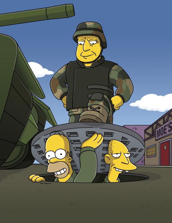 Bild 1 von 20: Die US-Army ist aufgrund der lodernden Krisenherde in aller Welt dringend auf der Suche nach neuen Rekruten und versucht ihr Glück in Springfield. Um Bart zu schützen wird Homer (unten l.) von Marge ins Wehrbüro geschickt - jedoch mit verheerenden Folgen ...