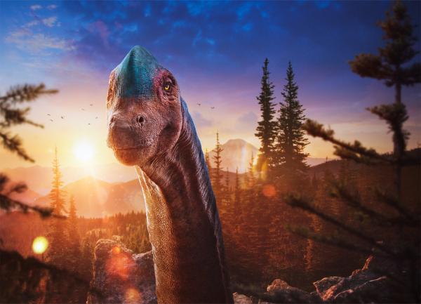 Bild 1 von 13: Diese Folge erzählt die Geschichte eines alten Lusotitan-Männchens, das sich vor 150 Millionen Jahren aufmacht, eine Partnerin zu finden, und bereit ist, dafür alles zu riskieren. Die Forschenden taufen ihn \