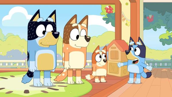Bild 1 von 3: Es ist Zeit für ein Familien-Versteckspiel! Jeder versteckt sich, während Bluey bis zwanzig zählt. Doch kann sich Bluey wirklich auf das Spiel konzentrieren, oder lässt sie sich von all ihren Spielsachen ablenken?