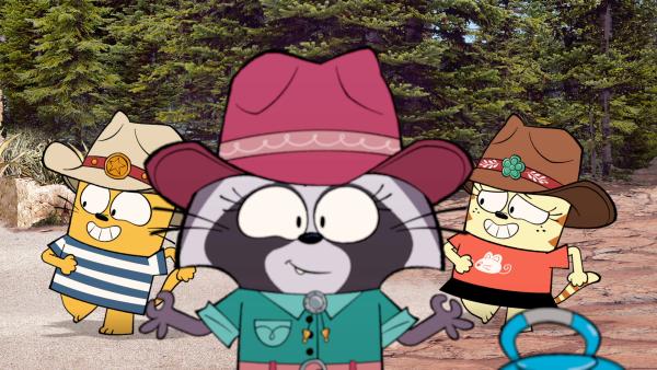 Bild 1 von 3: Ollie und Moon mit Waschbär