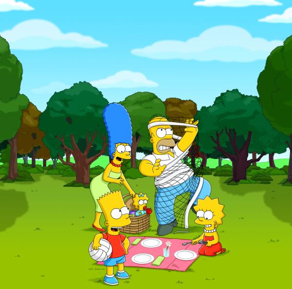 Bild 1 von 21: (22. Staffel) - Die Simpsons sind eine nicht alltägliche Familie: Maggie (M.), Marge (2.v.l.), Lisa (r.), Homer (2.v.r.) und Bart (l.) ...
