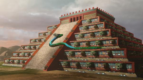 Bild 1 von 2: Die Tempel-Pyramide in Teotihuacán ist einer gefiederten Schlange geweiht, die hier als Gottheit Quetzalcoatl verehrt wird.