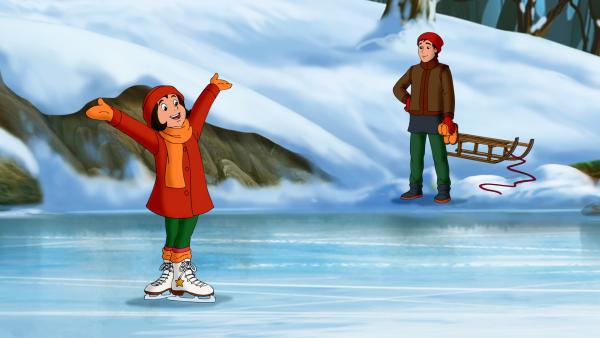 Bild 1 von 9: Anna freut sich riesig über die neuen Schlittschuhe, die ihr Bruder Jan vom Bahnhof mitgebracht hat.