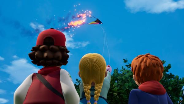 Bild 1 von 3: Hannahs Drachenflug endet brenzlig: Ein Grillfeuer und ein Lenkdrachen sind keine gute Kombination.