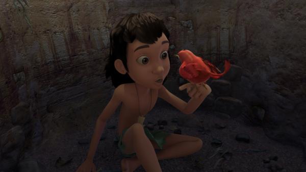 Bild 1 von 6: Tabaqui hat Mogli ausgetrickst und ihn bei einem Wettspringen in ein Erdloch gelotst. Nun soll Darsi zu Balu fliegen und ihn holen.