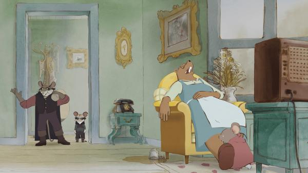 Bild 1 von 2: Madame Tulipe (re.) ist in tiefen Winterschlaf gefallen, nachdem sie den Tee getrunken hat, den der Bruder der Grünen Maus (li.) ihr verabreicht hat. Celestine (vorne re.) hatte es geahnt.
© ZDF/2021 Folivari/So-Nord/RTBF - Honorarfreie Verwendung gemäß AGB im engen inhaltlichen redaktionellen Zusammenhang mit genannter Sendung bei Nennung \