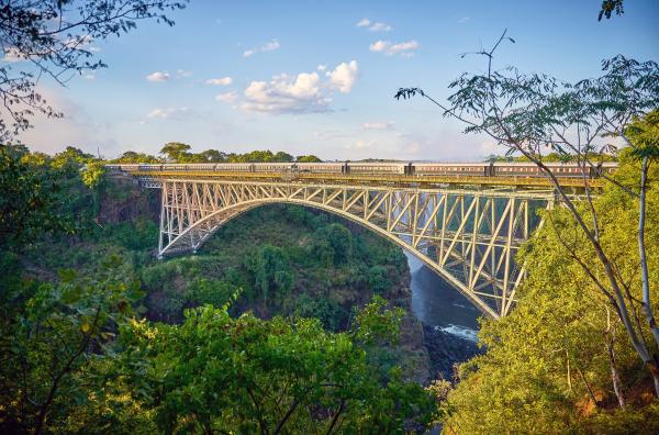 Bild 1 von 4: Zug auf einer Brücke an den Victoriafällen