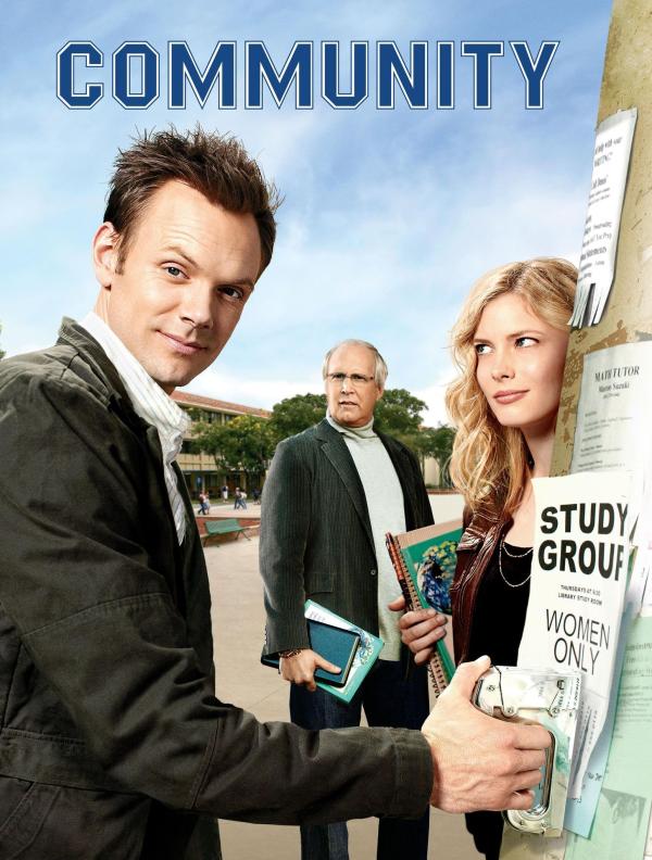 Bild 1 von 21: (1. Staffel) - Community: Jeff (Joel McHale, l.), Pierce (Chevy Chase, M.) und Britta (Gillian Jacobs, r.) ...