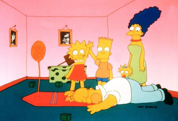 Bild 1 von 10: (1. Staffel) - Lisa (l.) und Bart (2.v.l.) sind ihrem Vater Homer (vorne) wieder mal haushoch überlegen. Da kann sich Mutter Marge (r.) nur wundern.