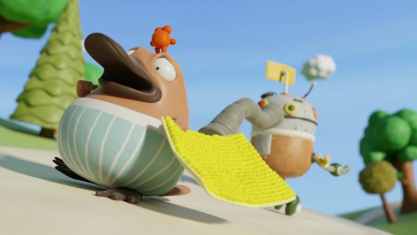 Bild 1 von 4: Nö-Nö flüchtet vor Tüftels Erfindung.