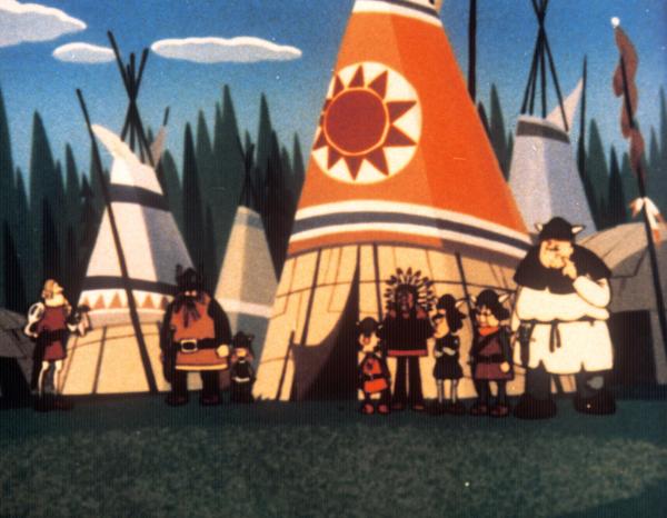 Bild 1 von 6: Im Bild: Vom Dorf aus beobachten die Wikinger und Winca-Indianer, dass vor der Küste dieSchiffe von Snoppe, einem besonders wilden und bösartigen Wikinger, auftauchen.