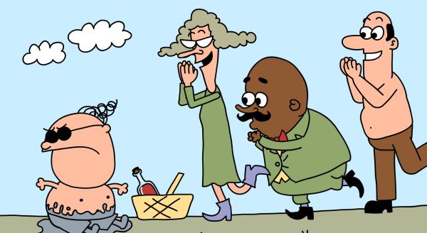 Bild 1 von 3: Die Bürger danken Trafalgar, dass er die Probleme mit dem Zement gelöst werden.© NDR/2023 DR & Nice Ninja - Honorarfreie Verwendung gemäß AGB im engen inhaltlichen redaktionellen Zusammenhang mit genannter Sendung bei Nennung \