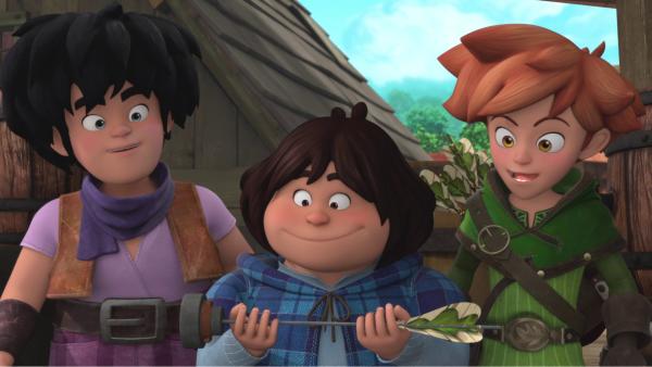 Bild 1 von 4: Ob Tuck (Mitte), Robin (rechts) und Little John (links) mit einem speziellen Pfeil die Geisterkutsche dingfest machen?