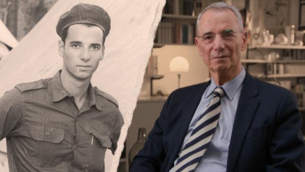 Bild 1 von 1: Zeitzeuge Michael Wolffsohn als junger Soldat (links) beim israelischen Militär und im Jahr 2025 beim Interview.