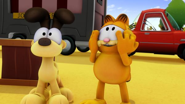 Bild 1 von 2: Garfield und Odie machen Urlaub in einem Geisterhaus.