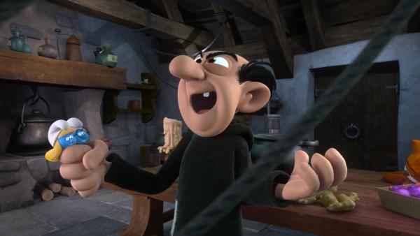 Bild 1 von 6: Gargamel fängt Schlumpfine und Schlaubi.© KiKA/Peyo Productions, Dupuis Édition & Audiovisuell 2020 - Honorarfreie Verwendung gemäß AGB im redaktionellen Zusammenhang mit genannter Sendung bei Nennung \