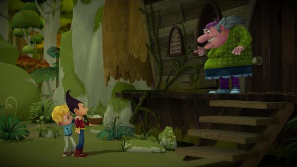 Bild 1 von 7: Um Meister Dao zu wecken, bitten Jack und Tashi Baba Jaga um Hilfe.