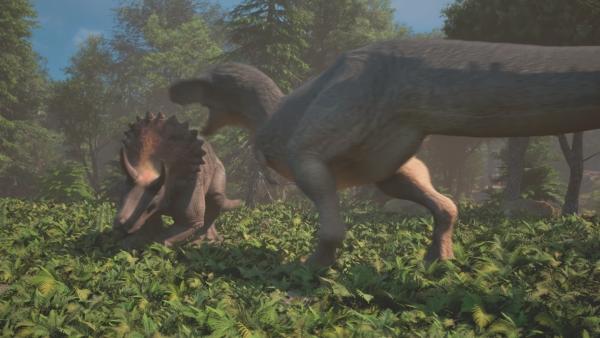 Bild 1 von 5: Triceratops und T-Rex als Erzfeinde sind ein beliebtes Motiv in der Populärkultur. Aber tragen sie tatsächlich tödliche Kämpfe aus?