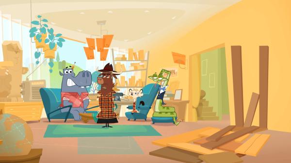 Bild 1 von 7: Wieder einmal hat Sherlock Yack die Verdächtigen um sich versammelt: Nilpferd, Hermione und Boa.