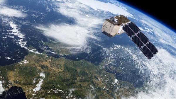 Bild 1 von 2: Blick aus dem All: Ein Erdbeobachtungssatellit liefert hochauflösende Aufnahmen unserer Erde.