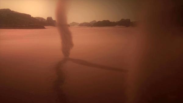 Bild 1 von 4: Riesige Wirbel aus Staub ziehen kilometerweit über die Oberfläche unseres Nachbarplanet Mars. Ein überraschendes Phänomen und ein Glücksfall für die Wissenschaft.