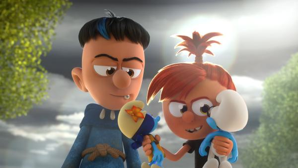 Bild 1 von 3: Dwayne und Rowena rächen sich an ihrem bösen Onkel, indem sie Lily und Schlaubi zur Flucht verhelfen.© KiKA/Peyo Productions, Dupuis Édition & Audiovisuell - Honorarfreie Verwendung gemäß AGB im redaktionellen Zusammenhang mit genannter Sendung bei Nennung \