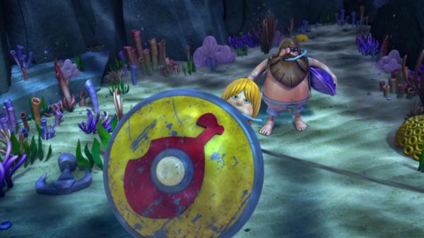 Bild 1 von 6: Wickie und Halvar erwarten den Angriff des Kraken.