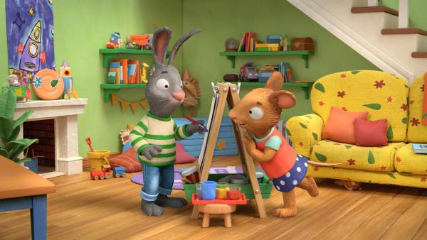 Bild 1 von 2: Pip und Posy malen jeweils ein Bild füreinander.