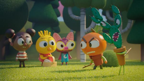 Bild 1 von 2: Beim Picknick im Park wollen Heinz (2. von rechts) und Spiky (rechts) Alex (links), Karla (2. von links) und Vampi (Mitte) nicht beim Aufbauen helfen. Das finden die Mädchen ziemlich unfair.
© ZDF/2023 DR, Sparre Production, GODO Films - Honorarfreie Verwendung gemäß AGB im engen inhaltlichen redaktionellen Zusammenhang mit genannter Sendung bei Nennung \