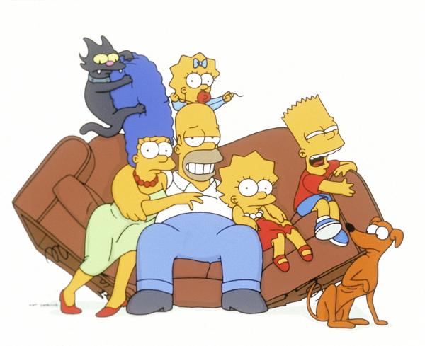 Bild 1 von 14: (12. Staffel) - Die chaotische Familie Simpson (v.l.n.r.): Marge, Homer, Lisa, Bart, Maggie (oben).