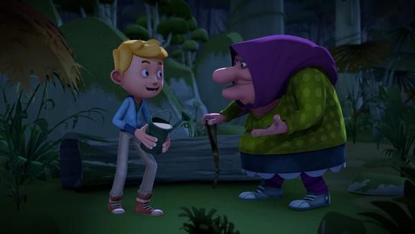 Bild 1 von 7: Jack vertraut einer alten Dame die Rumpusmilch an.