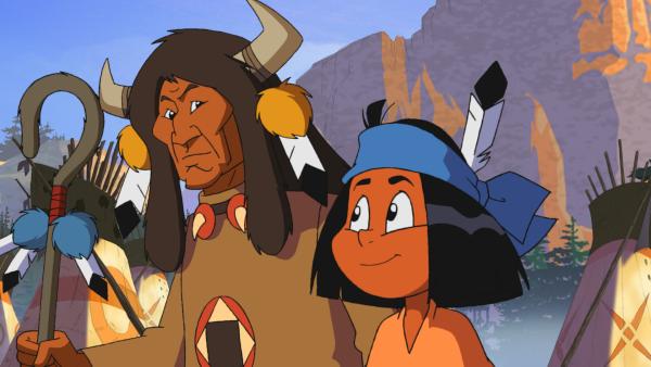 Bild 1 von 3: Yakari soll sich am Frühjahrsputz beteiligen und Tongefäße am Fluss reinigen.