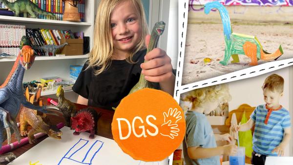 Bild 1 von 2: Kinder malen und basteln Dinos.