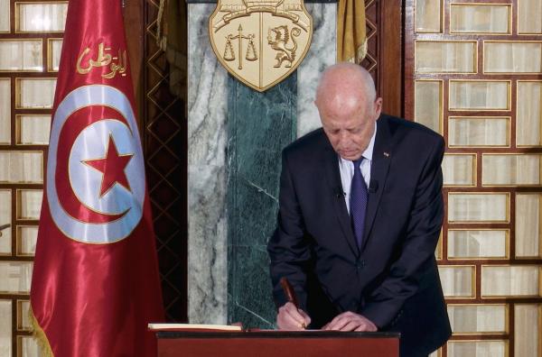 Bild 1 von 1: Kais Saied, der tunesische Präsident, wurde nach seiner Erstwahl 2019 im Jahr 2024 erneut gewählt.