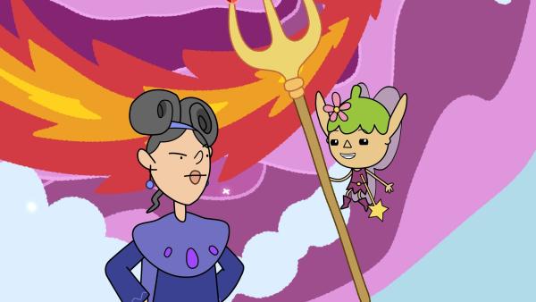 Bild 1 von 2: Um Lady Tamara (links) zu stoppen, müssen die Helden den Wunschdreizack rechtzeitig nutzen. Die Fee Twinkle (rechts) will mit dem Dreizack das Portal wieder schließen.
© ZDF/Tiger Aspect Kids & Family Limited, Movimenti Production, Zodiak Kids & Family France and Monello Productions 2025 - Honorarfreie Verwendung gemäß AGB im redaktionellen Zusammenhang mit genannter Sendung bei Nennung \