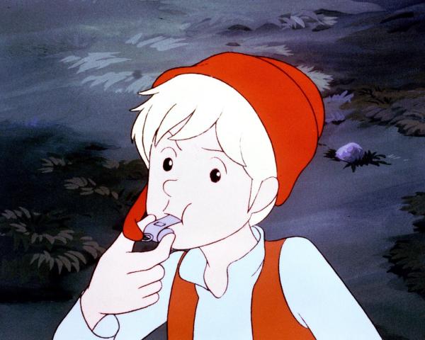Bild 1 von 2: Im Bild: Nils Holgersson hält Wache, um die Wildgänse vor dem Fuchs Smirre zu warnen.