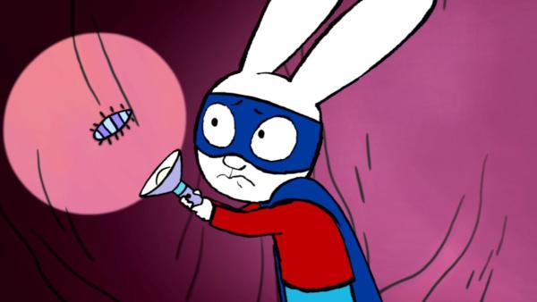 Bild 1 von 4: In einem hohlen Baumstumpf geht Simon Superhase auf Spurensuche nach dem verlorenen Schmusetuch. Dort stößt er auf so manch krabbelige Baumbewohner.