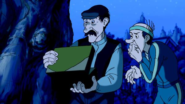 Bild 1 von 2: Gustavsson (l.) und Hendrik (r.) sind enttäuscht vom Inhalt der Schatztruhe.