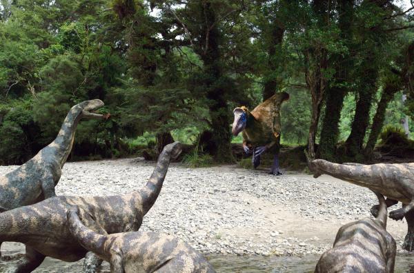 Bild 1 von 8: Der Cryolophosaurus war der mächtigste Jäger der Antarktis, sehr wahrscheinlich gehörten die Glacialisaurier zu seinen bevorzugten Beutetieren.