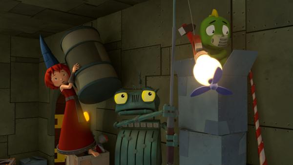 Bild 1 von 8: Burgfräulein Bö, Ritter Rost und Drache Koks in geheimer Mission