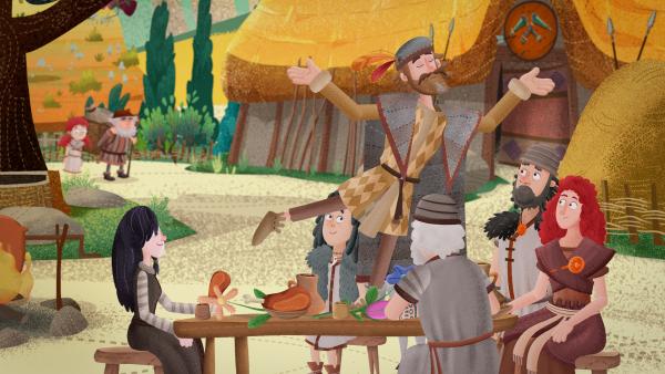 Bild 1 von 1: Als Leva mit Sebo auf den Dorfplatz kommt, tanzt ein Fremder auf dem Tisch.