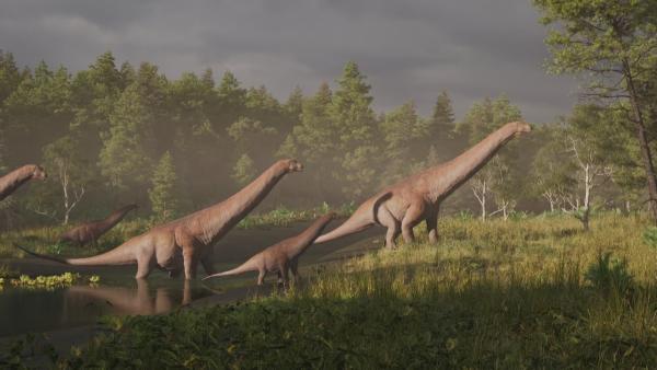 Bild 1 von 5: Urzeitliche Trittspuren belegen, dass Titanosaurier zumindest zeitweise in Gruppen zusammenlebten.