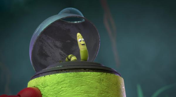 Bild 1 von 3: Damit er endlich an das magische Buch Mauli kommt, hat der Gärtner einen Roboter gebaut. In dessen Cockpit sitzt Würmchen und bedient das Gerät.© ZDF/Two Daughters Entertainment Ltd 2022 - Honorarfreie Verwendung gemäß AGB im engen inhaltlichen redaktionellen Zusammenhang mit genannter Sendung bei Nennung \