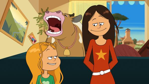 Bild 1 von 4: Wendy und Marine sind stolz auf sich: immerhin haben sie eine Kuh gezähmt.